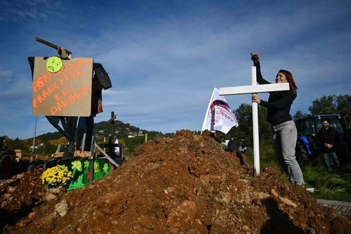 Protesta de agricultores en Le Cannet-Des-Maures, Francia