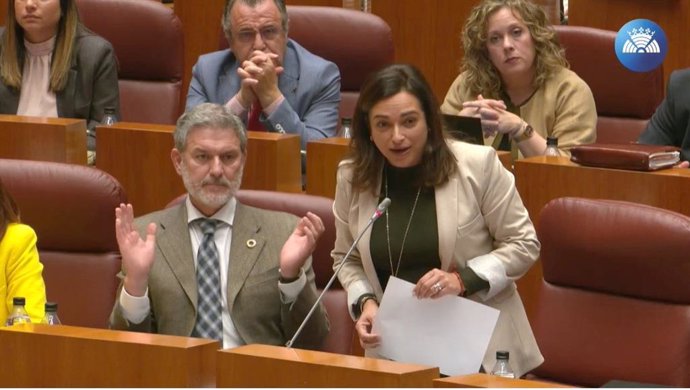 La socialista Alicia Palomo, en las Cortes mientras interpela a la consejera de Industria sobre la situación del colectivo de trabajadores autónomos en Castilla y León.