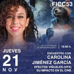 Imagen promocional del acto con la especialista en VFX, Carolina Jiménez