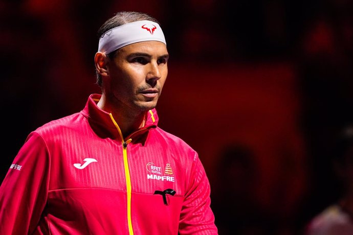 Rafael Nadal of Spain looks on during the Davis Cup 2024 tennis match played between Spain and Netherlands at Martin Carpena Pavilion on November 19, 2024, in Malaga, Spain