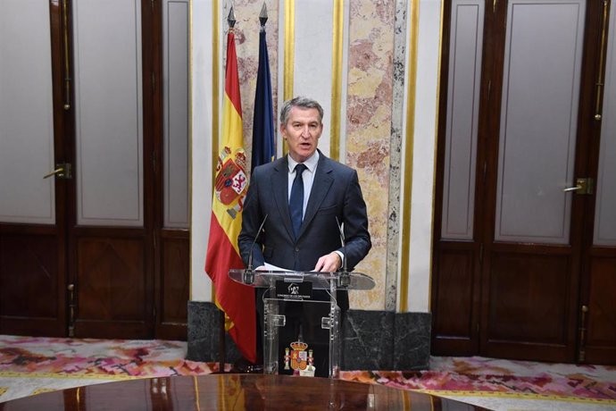 El presidente del PP, Alberto Núñez Feijóo, durante el Pleno del Congreso, a 13 de noviembre de 2024, en Madrid (España). 