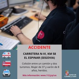 Gráfico de @112cyl con datos sobre el accidente registrado en la N-VI en El Espinar