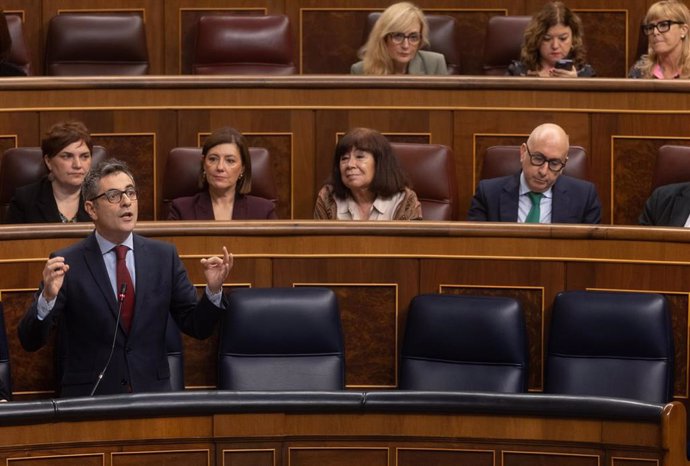 El ministro de la Presidencia, Relaciones con las Cortes y Justicia, Félix Bolaños, en el Congreso. 