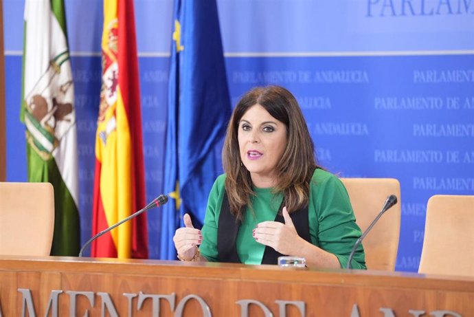 La portavoz del Grupo Socialista en el Parlamento andaluz, Ángeles Férriz, en rueda de prensa.