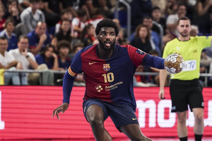 Dika Mem of FC Barcelona in action during the EHF Champions League 2024/25, Group Phase, handball match played between FC Barcelona and SC Magdeburg at Palau Blaugrana on October 24, 2024 in Barcelona, Spain.