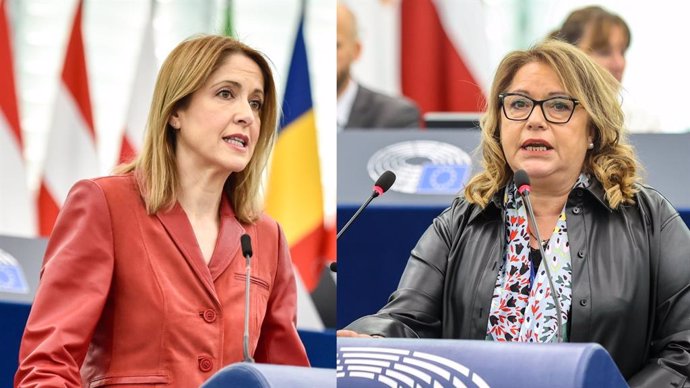 Las parlamentarias socialistas en el Parlamento Europeo Cristina Maestre y Rosa Serrano.