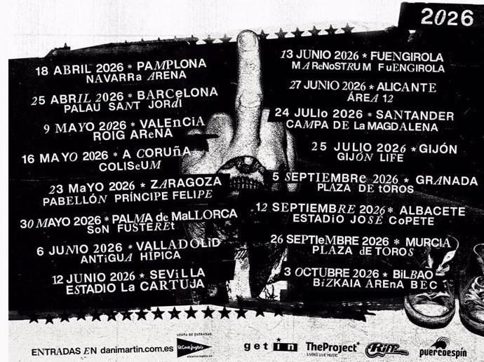 Cartel con las fechas de la 'Gira 25 p*t*s años' de Dani Martín