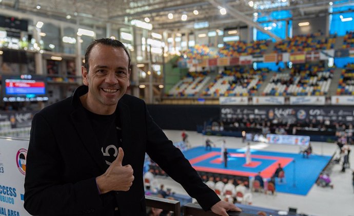 Óscar Martínez de Quel, profesor de la UPNA, durante el Campeonato de Europea de Kárate del año pasado