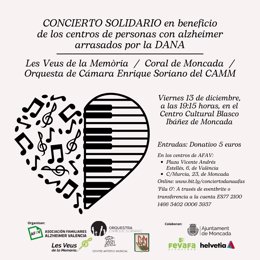 Un concierto solidario recaudará fondos para reconstruir los centros de las asociaciones de personas con alzhéimer arrasados por la DANA de València