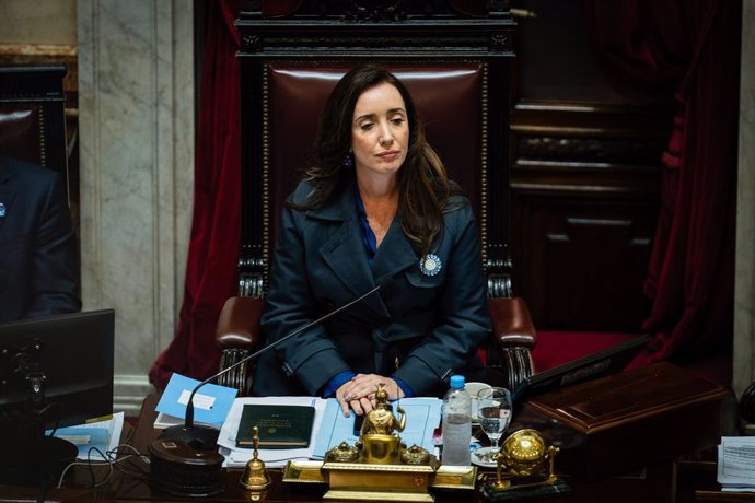 Archivo - June 12, 2024, Buenos Aires, Argentina: Victoria Villarruel, Vice President of the Nation. The Senate Chamber of the Argentinean Congress is debating Javier Milei's Ley Bases, which has already been approved by the Chamber of Deputies, while hun