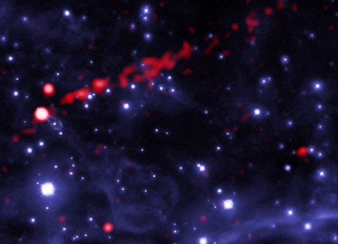 La forma de guitarra en la “Nebulosa de la Guitarra” proviene de burbujas creadas por partículas expulsadas del púlsar a través de un viento constante mientras se mueve por el espacio.