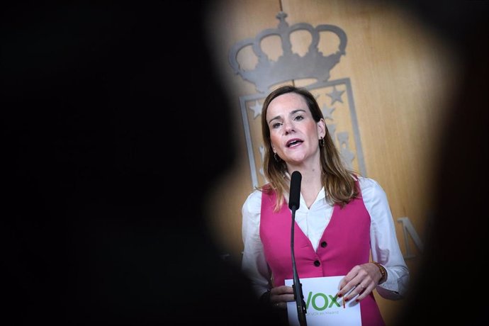 La portavoz de VOX en la Asamblea de Madrid, Isabel Pérez Moñino-Aranda, comparece ante los medios de comunicación durante un pleno en la Asamblea de Madrid, a 21 de noviembre de 2024