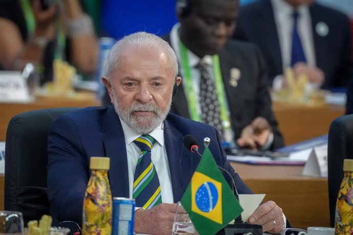 18 November 2024, Brazil, Rio De Janeiro: Brazil's President Lula Inacio da Silva, attends the first working session at the G20 summit. Photo: Kay Nietfeld/dpa