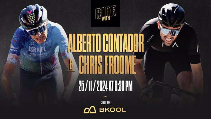 Cartel promocional del reto popular en BKool con los ciclistas Chris Froome y Alberto Contador