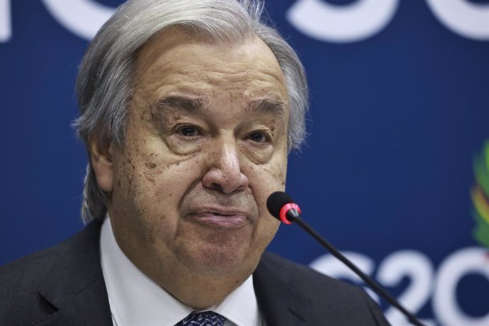 November 17, 2024, Rio De Janeiro, Rio De Janeiro, Brasil: (int) un secretary-general antonio guterres during a press conference at the g20 press center in rio de janeiro. November 17, 2024, rio de janeiro, brazil: un secretary-general antonio guterres sp