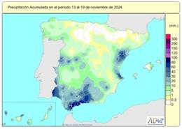 Las lluvias acumuladas desde octubre son un 35% superiores a su valor normal, 15 puntos menos que la semana pasada.