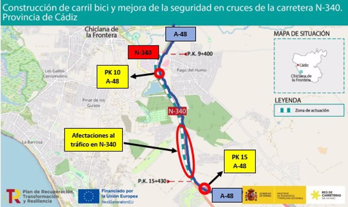 Gráfico de las afecciones del tráfico en la N-340 en Chiclana