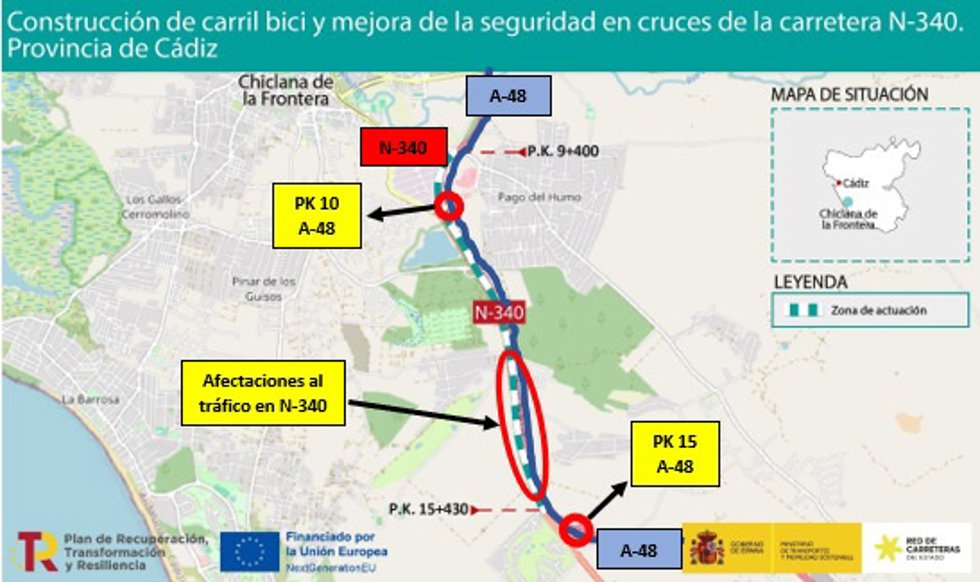 Gráfico de las afecciones del tráfico en la N-340 en Chiclana
