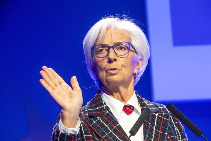 22 November 2024, Hesse, Frankfurt_Main: Christine Lagarde, President of the European Central Bank (ECB), speaks at the "Frankfurt European Banking Congress." Photo: Helmut Fricke/dpa