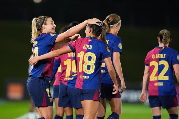 Alexia Putellas of FC Barcelona celebrates a goal during the Spanish Women League, Liga F, football match played between Real Madrid and FC Barcelona at Alfredo Di Stefano stadium on November 16, 2024, in Valdebebas, Madrid, Spain.