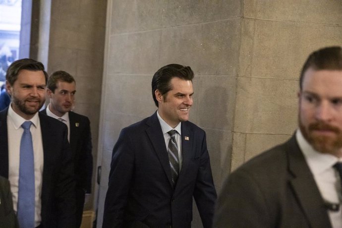 November 20, 2024, Washington, District Of Columbia, USA: United States Vice President-Elect JD Vance and former US Representative and US Attorney General nominee Matt Gaetz walk from a meeting with Republican members of the Senate, including members of t