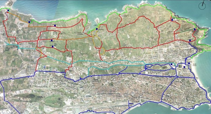 Plano de los itineraros ciclables de la zona norte de Santander