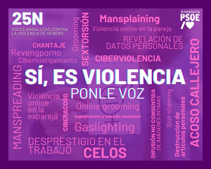 Imagen de la campaña 'Sí, es violencia, ponle voz' lanzada por el PSOE-A con motivo del 25N, día por la eliminación de la violencia sobre las mujeres.