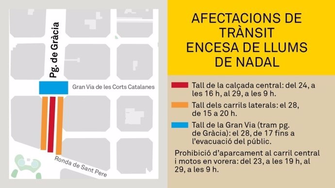 Afectaciones a la movilidad por el encendido de luces de Navidad en Barcelona el 28 de noviembre