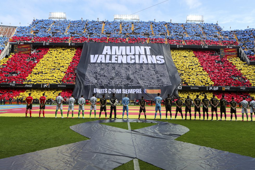 In memory of victims of Dana during the Spanish league, La Liga EA Sports, football match played between Valencia CF and Real Betis Balompie at Mestalla stadium on November 23, 2024, in Valencia, Spain.