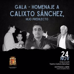 Cartel de la Gala-Homenaje a Calixto Sánchez, Hijo Predilecto de Mairena del Alcor (Sevilla).