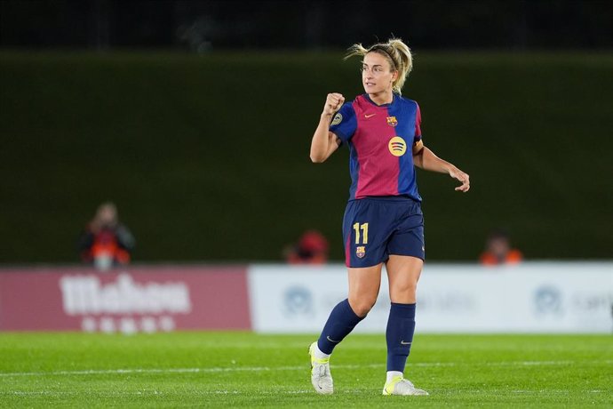 Alexia Putellas of FC Barcelona celebrates a goal during the Spanish Women League, Liga F, football match played between Real Madrid and FC Barcelona at Alfredo Di Stefano stadium on November 16, 2024, in Valdebebas, Madrid, Spain.