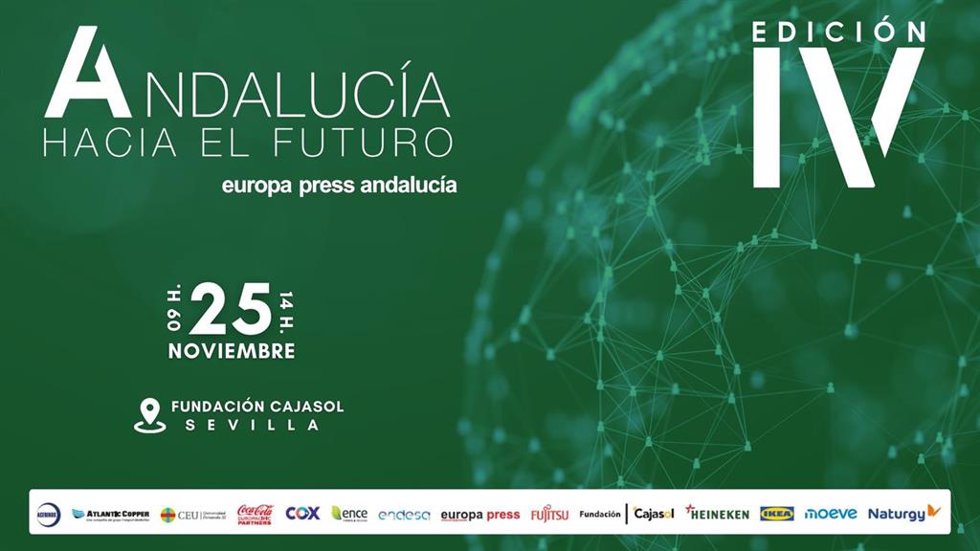 Cartel anunciador de la IV edición del foro 'Andalucía hacia el futuro' organizado por Europa Press en colaboración con la Fundación Cajasol que se celebra el 25 de noviembre de 2024 en Sevilla