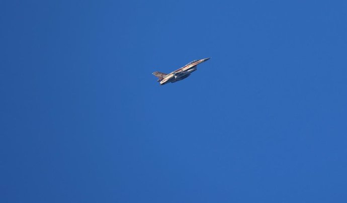 ISRAEL-LEBANON BORDER, Nov. 13, 2024  -- An Israeli fighter jet flies toward Lebanon in a military mission, as seen from northern Israeli border with Lebanon, on Nov. 13, 2024. According to the Lebanese health ministry, the death toll in Lebanon from Isra