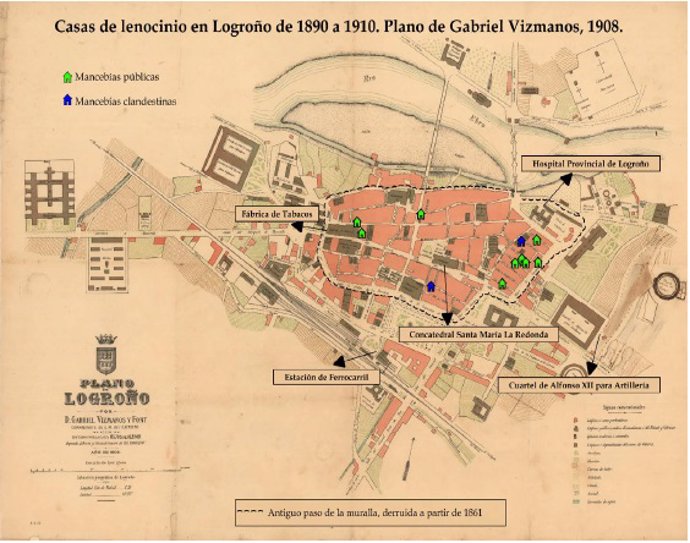 Mapas de casas de lenocinio en Logroño en el siblo XIX