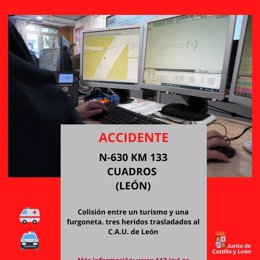 Gráfico elaborado por el 112 con datos sobre la colisión entre un turismo y una furgoneta ocurrida en la N-630 en Cuadros