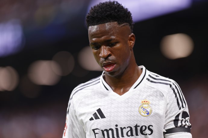 Vinicius Junior of Real Madrid looks on during the Spanish League, LaLiga EA Sports, football match played between Real Madrid and CA Osasuna at Santiago Bernabeu stadium on November 9, 2024, in Madrid, Spain.
