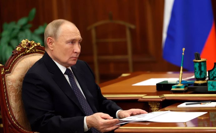 November 21, 2024, Moscow, Moscow Oblast, Russia: Russian President Vladimir Putin, listens to Federal Taxation Service Commissioner Daniil Yegorov, during a one-on-one meeting at the Kremlin, November 21, 2024 in Moscow, Russia.,Image: 937173265, License