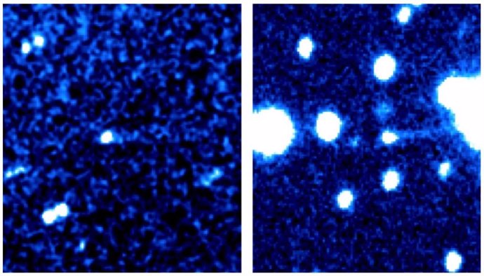 Imágenes de 456P/PANSTARRS tomadas con el telescopio Magellan-Baade en Chile el 3 de octubre de 2024 y el Lowell Discovery Telescope en Arizona el 26 de octubre de 2024, donde la cabeza, o núcleo, del cometa está en el centro, y la cola hacia la derecha