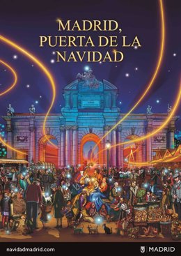 Un viaje a través del tiempo frente a la Puerta de Alcalá protagoniza el cartel navideño de este año