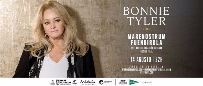 Cartel anunciador de la actuación de Bonnie Tyler en Marenostrum Fuengirola el 14 de agosto de 2025.