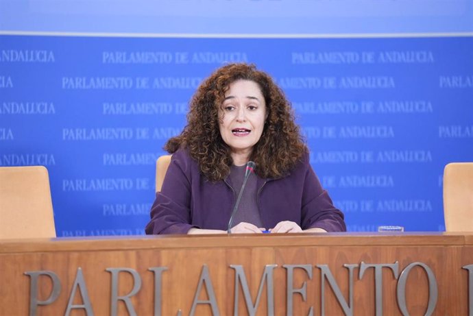 La portavoz de Por Andalucía, Inma Nieto, en rueda de prensa en el Parlamento. (Foto de archivo).