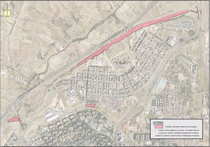 Plano de las parcelas a reforestar en Montecarmelo