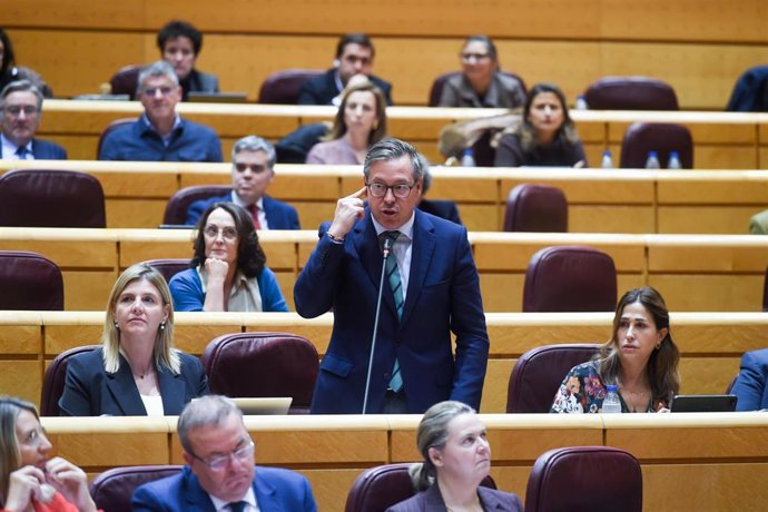 El senador del PP, Alfonso Serrano, interviene en el pleno del Senado, a 20 de noviembre de 2024, en Madrid (España). 