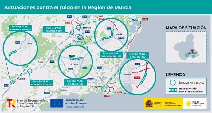 Mapa que recoge las actuaciones a ejecutar por el Ministerio de Transportes