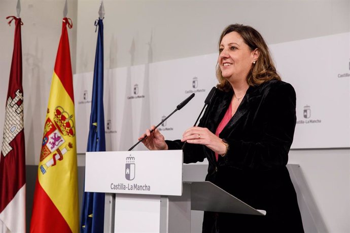 La consejera de Economía, Empresas y Empleo, Patricia Franco, durante la rueda de prensa ofrecida este martes para dar cuenta de los acuerdos del Consejo de Gobierno de la presente semana.