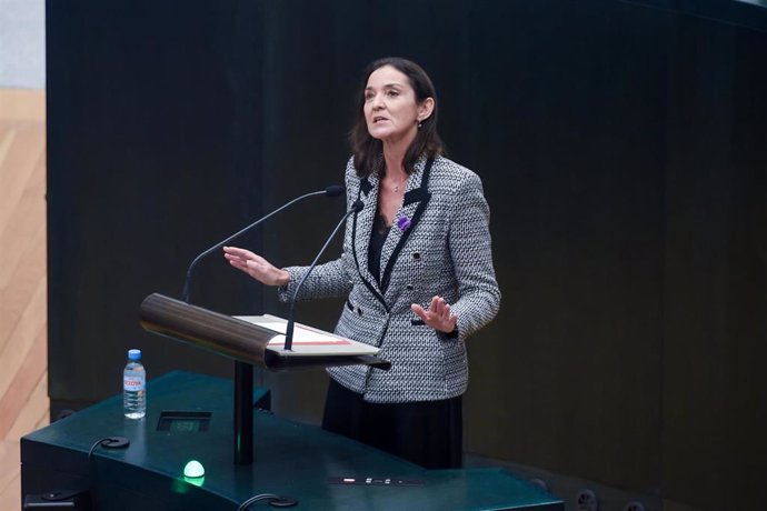 La portavoz del PSOE en el Ayuntamiento de Madrid, Reyes Maroto, interviene durante un pleno 