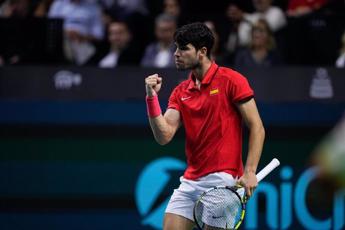 El tenista español Carlos Alcaraz durante las Finales de la Copa Davis 2024 en el José María Martín Carpena de Málaga.