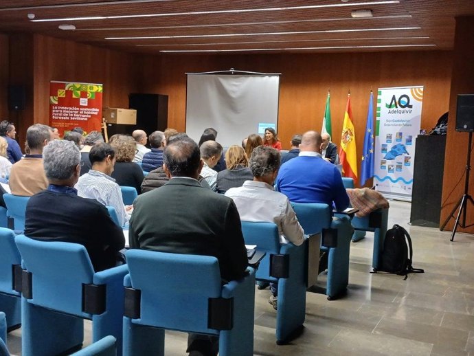 La delegada territorial de Agricultura, Pesca, Agua y Desarrollo Rural en Sevilla, Isabel Solís, en el Primer Encuentro Provincial de Desarrollo Rural sobre Estrategias de Desarrollo Local