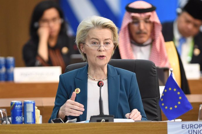 HANDOUT - 19 November 2024, Brazil, Rio de Janeiro: EU Commission President Ursula von der Leyen speaks during a plenary session of the G20 summit. Photo: Alexandre Durão/G20/dpa - ATTENTION: editorial use only in connection with the latest coverage and o