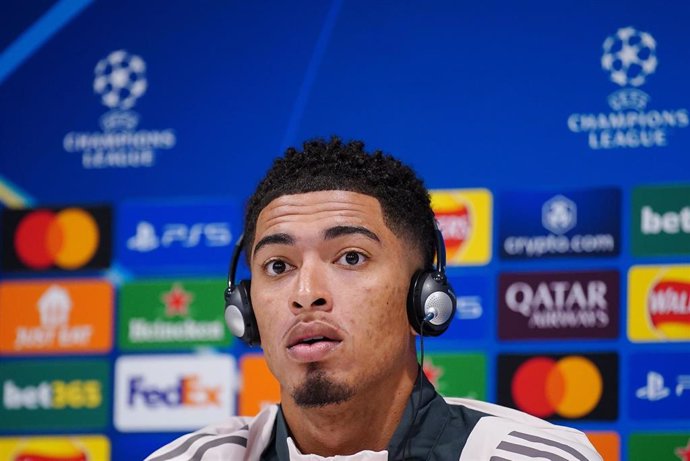 26 November 2024, United Kingdom, Liverpool: Real Madrid's Jude Bellingham attends a press conference at Anfield, ahead of Wednesday's UEFA Champions League soccer match against Liverpool. Photo: Peter Byrne/PA Wire/dpa